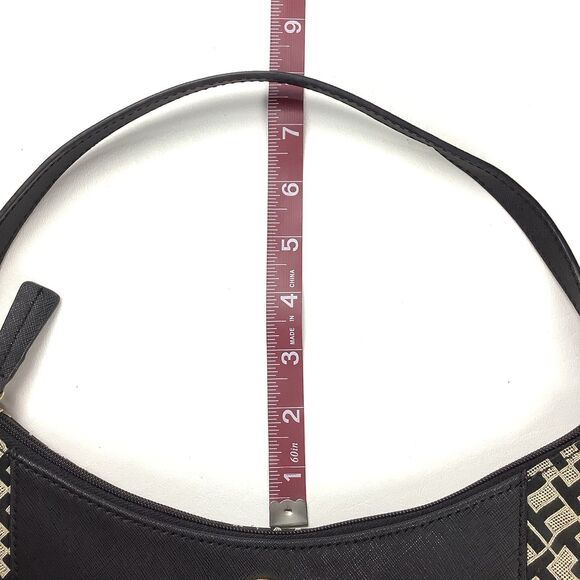 Tommy Hilfiger Monogram Canvas Shoulder Bag Hobo Handbag Purse Black Tan Logo - Picture 9 of 12
